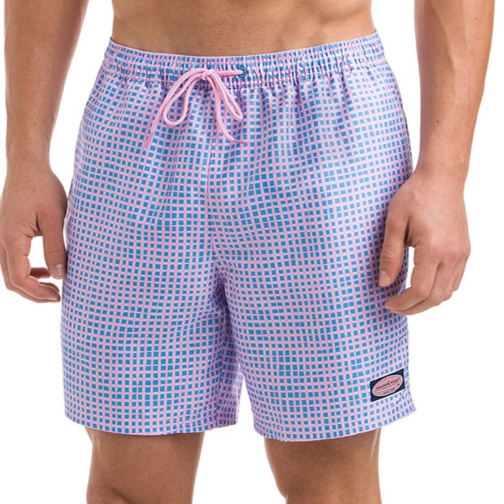 Rare Mens Vineyard Vines Printed Gingham Check Chappy Swim Trunks Shorts XXL